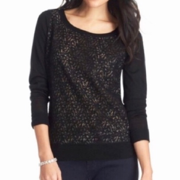 Ann Taylor Tops - Ann Taylor’s LOFT Black Crochet Front Top